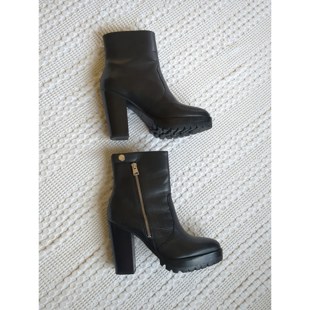All Saints Ana Heeled Ankle Leather Boots Zip Black Sz 8 Party Club
